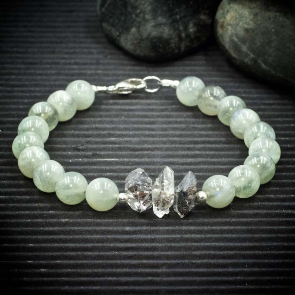 Siberian Moonstone and Herkimer Diamond Bracelet - Handmade to Order